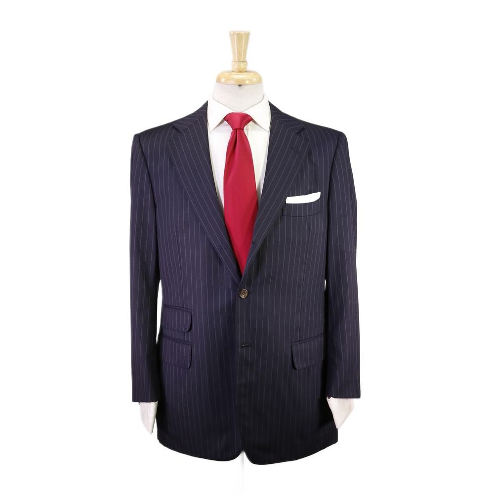 Mariano Rubinacci LH Napoli Navy Blue Chalkstripe 2-Btn Wool Suit 38R
